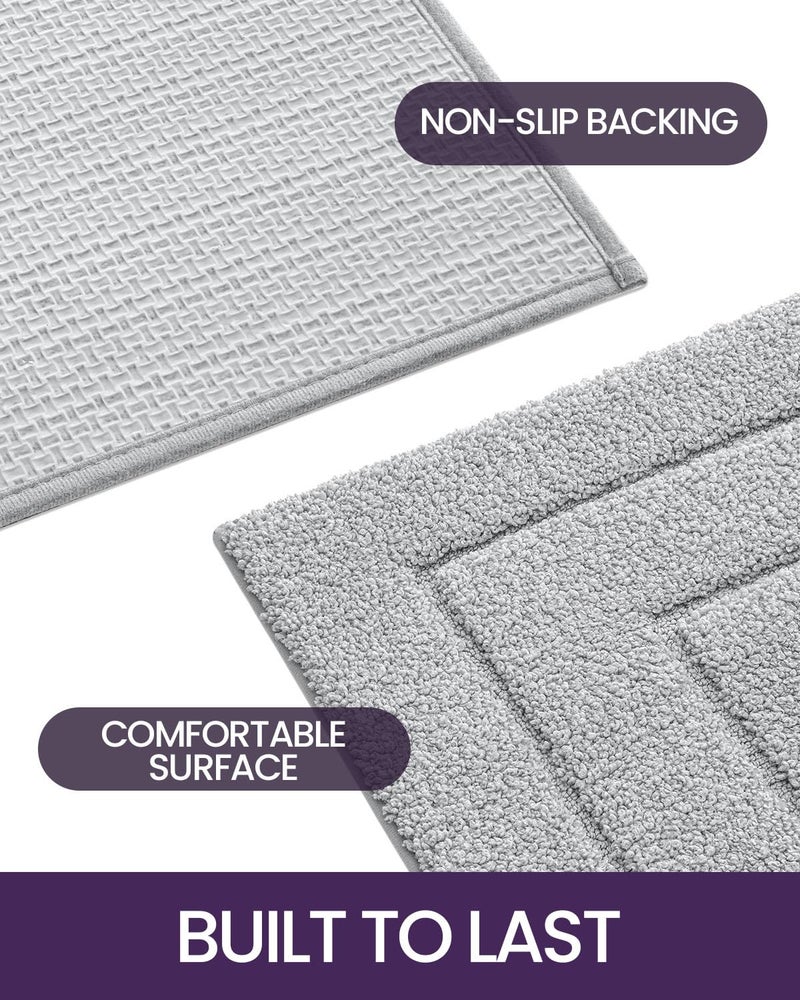 DEXI Bathroom Rug 32x20, Non Slip Washable Bath Mat for Shower Floor, Absorbent Soft Bathmat with Rubber Backing, Quick Dry Microfiber Carpet, Light Grey - Image 4